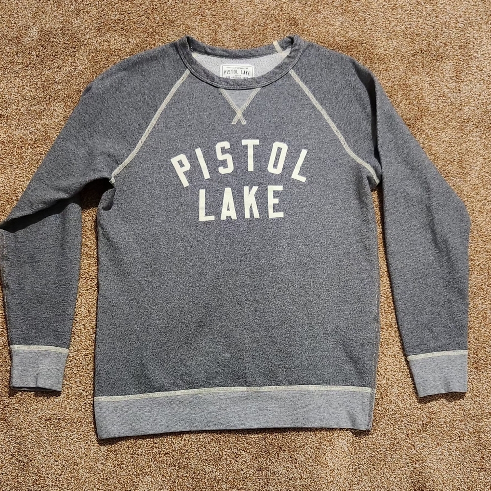Mens Large Pistol Lake Shirt & Sportswear Heather Grey Double Stitch Sweatshirt